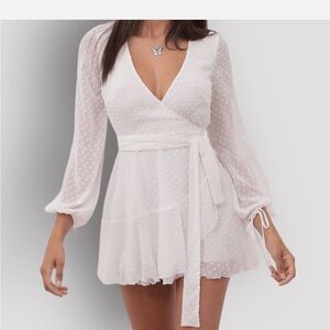 Lucy in the Sky Elegant White Polkadot Wrap Dress
